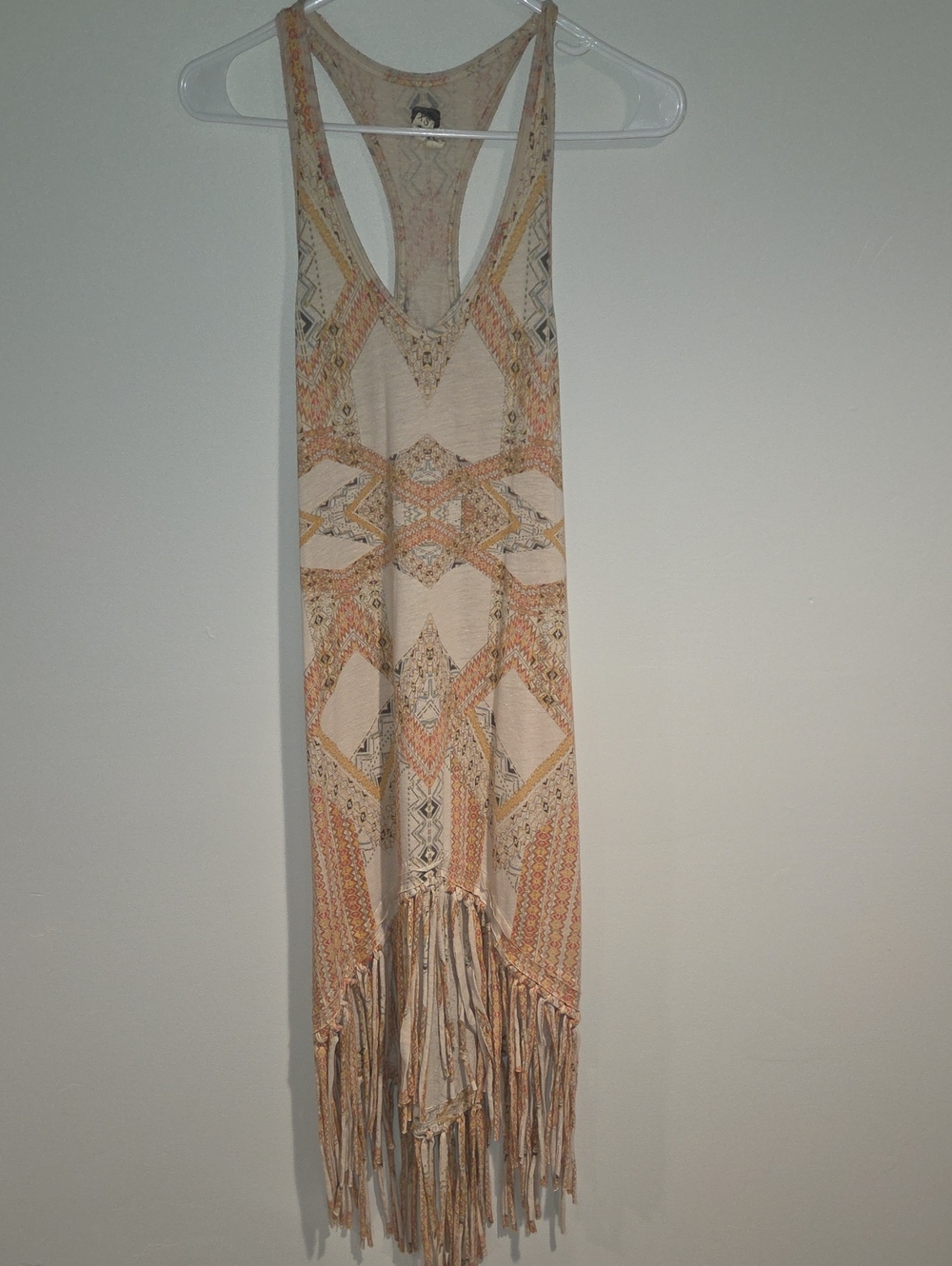 We The Free Boho Fringe Maxi Dress in Cream & Tan